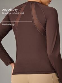 OutZeal Women Sports Tee Gym Daily Casual Soft Stretch Mesh Panel Long Sleeve Active Tops - Brown - View 3