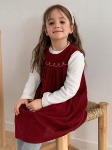 Hapijoa Young Girl) Sleeveless Colorblock A-Line Cute Stylish Corduroy Pocket Tank Dress - Burgundy - View 8