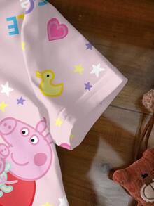 Peppa Pig X SHEIN Baby Girl Letter Cartoon Print Round Neck Short Sleeve Casual T-Shirt - White - View 5