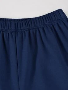 SHEIN 女童休閒舒適修身長袖T恤與舒適鬆緊腰寬腿寬鬆長褲2件套 - 藏蓝色 - 查看 3