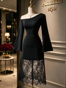 Balvessa Fall Clothes FOR WomenWomen Midi Dresses - Black - View 5