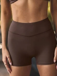 Aralina Women's Solid Color Cropped Tank Top And High Waisted Shorts Sports Set - Brown - View 4