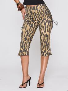MUSERA Celana Capri Pas Badan Motif Leopard dengan Tali Samping, Cocok untuk Musim Gugur dan Musim Dingin, Seksi, Motif Leopard untuk Halloween, Sehari-hari, Gaya Pinggir Jalan, Renegade - MultiWarna - View 2