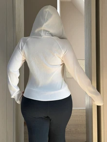 Dazy Plus Korean Style Hooded Sweatshirt Fitted Long Sleeve Spring/Autumn New Sweatshirt Race Day Homewear White Casual Baggy - White - View 3