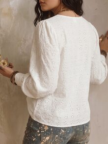 SHEIN LUNE 女款秋冬新款熱銷提花針織休閒百搭圓領大尺碼T恤 - 白色 - 查看 2