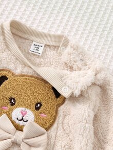 SHEIN 新生兒秋冬可愛毛茸茸卡通熊圖案運動衫套裝嬰兒 - 米色 - 查看 7