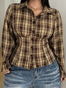 POPSWAY Plus Size Casual Striped Long Sleeve Shirt - Multicolor - View 3