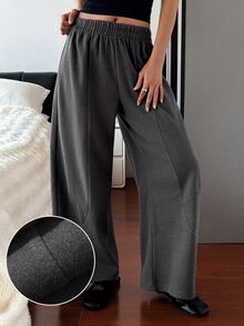DAZY Women's Solid Color Elastic Waist Loose Fit Lounge Pants - Grey - View 4