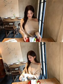 DAZY Women's Asymmetrical Shoulder Long Sleeve Sweater And Knit Mermaid Skirt Elegant 2 Pieces Set - Khaki - View 7