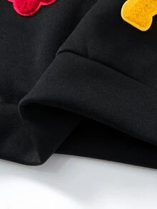 SHEIN 1件青少年男孩寬鬆休閒極簡高街設計 3D毛巾刺繡拼接多彩多圖案套頭衛衣，舒適面料，獨特版型，秋冬新款，適合多種場合 - 黑色 - 查看 6