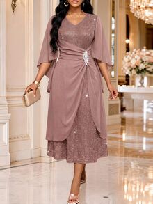 Fleurora Women's Elegant Casual Party Evening Formal Mother Of The Bride Bussines Cocktail Wedding Gym Guest Birthday For Autumn Dusty Rose Fall - Pink - View 5