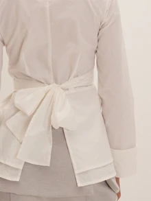 MUSEYN White Tie Waist Button Long Sleeve Fitted Shirt Versatile Lounge Everyday Date Night Chic New Season Fall - White - View 6