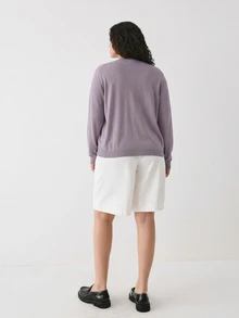 YARNWELL Plus Size Solid Color Minimalist Versatile Single-Breasted Long Sleeve Knit Cardigan Fall - Mauve Purple - View 2