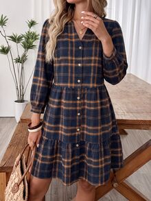 EMERY ROSE Women's Vacation Plaid Button Ruffle Hem Dress - Multicolor - View 1