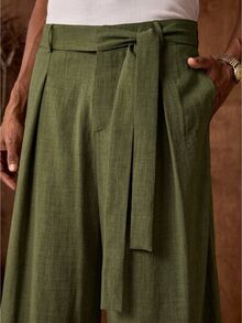 EASEVO Men's Plus Size Solid Color Waist Knot Wide Leg Loose Long Pants - Army Green - View 3