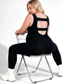 Plussiva Plus Size Maternity Wide Strap Backless Sports Top - Black - View 3