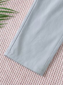 SHEIN 中性嬰兒男/女嬰 100%純棉休閒百搭白色長褲工裝褲，男嬰下身褲，嬰兒褲，Squishy - 灰色 - 查看 5