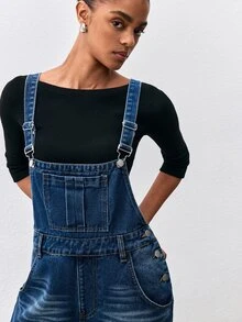 ATUI Studio Women's Loose Wide Leg Casual Versatile Denim Overalls With Pockets - Medium Wash - View 4
