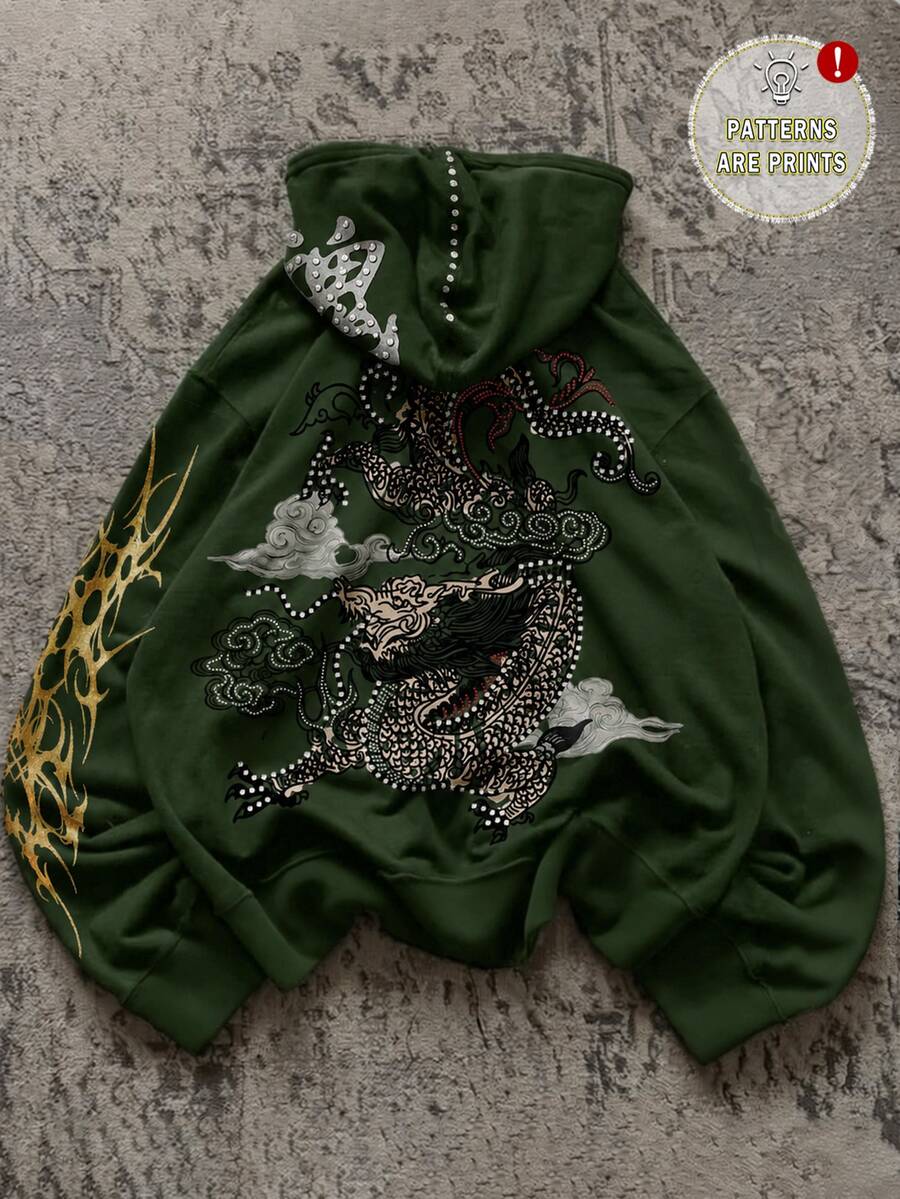 Attitoon 休閒圖案全印軍綠色女款運動衫,適合秋冬穿著 - 彩色 - 查看 1