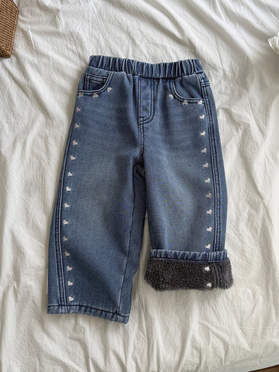 DAZY Infant/Toddler (Girl) Heart Casual Loose All-Season Versatile Denim - Medium Wash - View 1