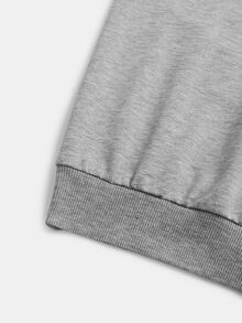 Velvienne Áo nỉ tay dài dáng rộng cổ bất đối xứng vai trễ màu trơn casual cho nữ size lớn - Xám - Xem 4