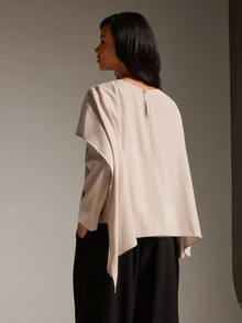 COSMINA 女款長袖襯衫，不對稱披肩設計，杏色，秋冬穿搭 - 淡紫色 - 查看 2