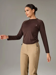 OutZeal Women Sports Tee Gym Daily Casual Soft Stretch Mesh Panel Long Sleeve Active Tops - Brown - View 8