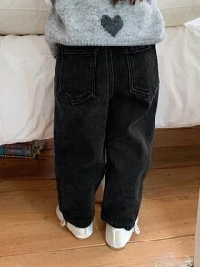 DAZY Baby Girl Casual Versatile Fitted Elastic Waist Denim Long Pants - Black - View 2