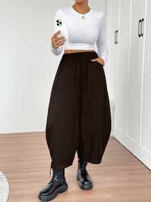 EMERY ROSE Women's Solid Color Pocket Casual Daily Wear Long Pants - Brown - View 5