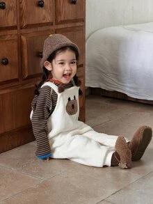DAZY Infant (Girl) Korean Style Long Sleeve Colorblock Cartoon Jumpsuit - Khaki - View 8