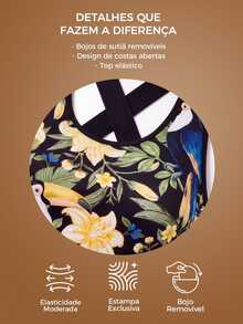 CAJUNI Bra Olahraga Kasual Sehari-hari – Motif Bunga Toucan Tropis – Pakaian Olahraga - MultiWarna - View 2