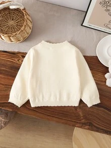 SHEIN Baby Girls Cardigans, Round Neck Knitted Sweater Open Front Long Sleeve Jacket, Suitable For Autumn/Winter, Red, Versatile For Daily Wear, Suitable For Festivals, Suitable For Christmas, Fashionable, Elegant, Minimalist, Chic, Suitable For Daily Wear, Suitable For Travel, Suitable For School, Suitable For Daycare - White - View 2