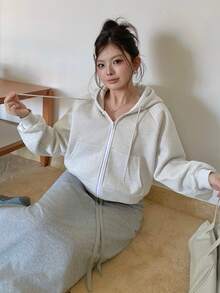 Dazy Plus Thermal Lined Thick Korean Style Hooded Short Fuzzy Sweatshirt - Grey - View 7