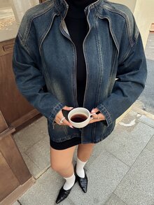 Dazy Plus Plus Size Women's Casual Daily Vintage Denim Jacket - Dark Wash - View 2