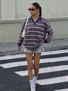 Muchica 女款 Polo 領長袖寬鬆休閒衛衣，厚實面料，適合秋冬穿著 - 彩色 - 查看 7