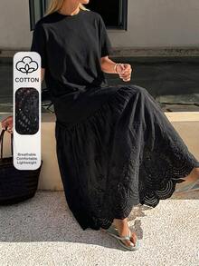 DAZY Women's Round Neck Summer Vacation Style Long Dress - Black - View 1