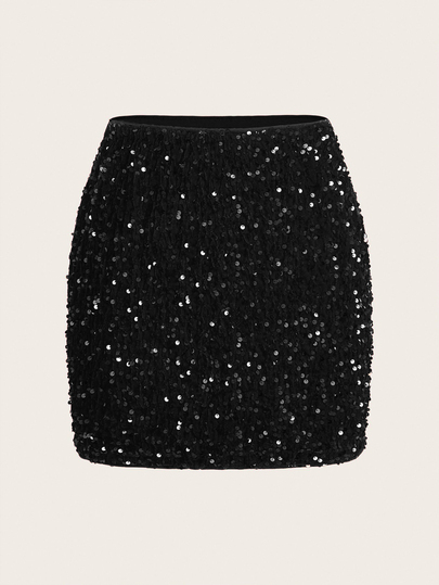 Girlism Tween Girl Tween Girls Black Sequin Sequins Fitted Skirt, Autumn/Winter