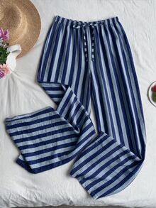 SHEIN EZwear Plus Size Striped Colorblock Drawstring Waist Pants For Daily Wear - Royal Blue - View 6