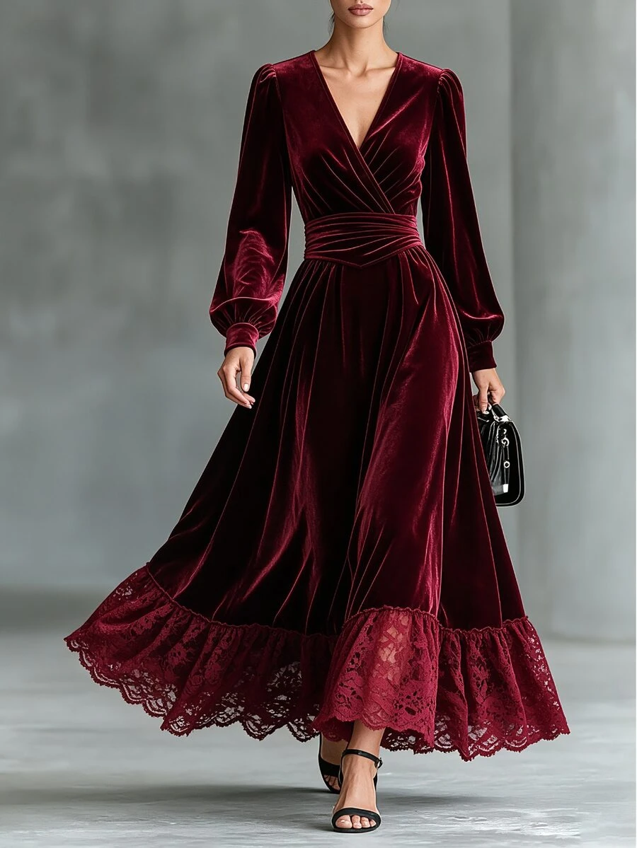 LUMIGAL Fall Clothes FOR WomenWomen Long Dresses - Burgundy - View 1