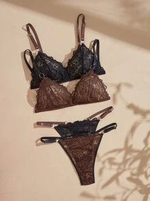 Lullawish Bohemian Style Women's Lace Contrast Color Lingerie Set, 2 Pieces - Multicolor - View 3
