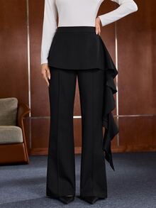 Anewsta Women's Modern Elegant Slimming Versatile Commuter Skirt With Panel, Ribbon, Drape And Flared Leg - Black - View 4