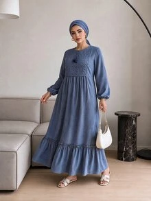 Solavon Plus Size Women's Pleated Casual Daily Summer Dress - Blue - View 3