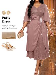 Fleurora Women's Elegant Casual Party Evening Formal Mother Of The Bride Bussines Cocktail Wedding Gym Guest Birthday For Autumn Dusty Rose Fall - Pink - View 1