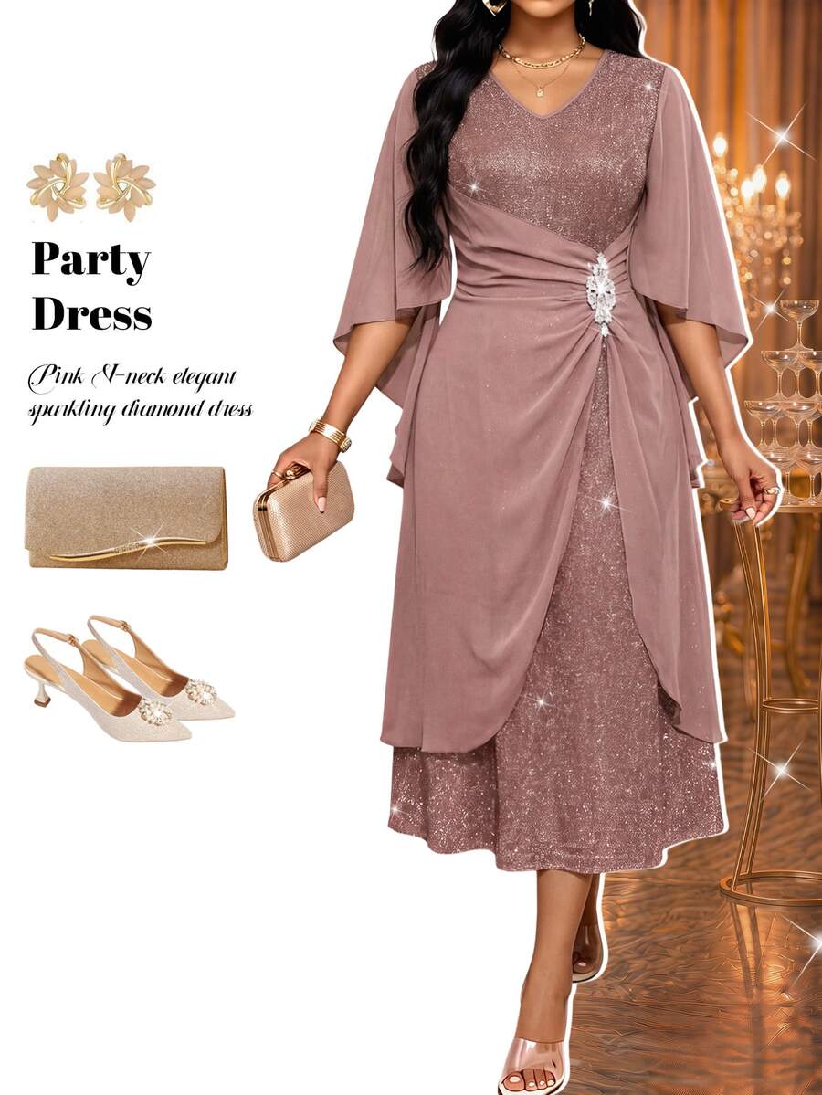 Fleurora Women's Elegant Casual Party Evening Formal Mother Of The Bride Bussines Cocktail Wedding Gym Guest Birthday For Autumn Dusty Rose Fall - Pink - View 1