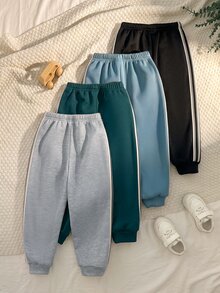 SHEIN Kids 4pcs Pieces Young Boys Casual Cute Versatile Simple Print Solid Color Jogger Pants Elastic Waist Sweatpants All-Match Multi-Pack - Multicolor - View 2