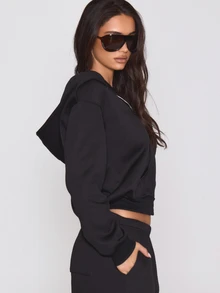MUSERA Graphic Embroidered Zip Through Oversized Hoodie Autumn Winter Fall Halloween Sexy Everyday Roadside Renegade - Black - View 3