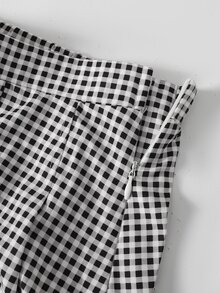 SHEIN Tween女孩 學院風千鳥格休閒百褶裙 - 黑與白 - 查看 4
