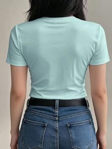 DAZY 女款素色圓領修身短袖內搭T恤 - 薄荷綠 - 查看 2