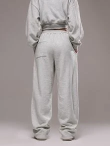 Musera Sport Oversized Drawstring Tracksuit Bottoms Only Sport Co-Ord Active Workout Gym Pilates Fitness Daily - Grey - View 2