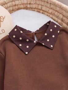 Baby Girl Infant Girl Plaid Colorblock Collared Autumn Dress - Brown - View 3